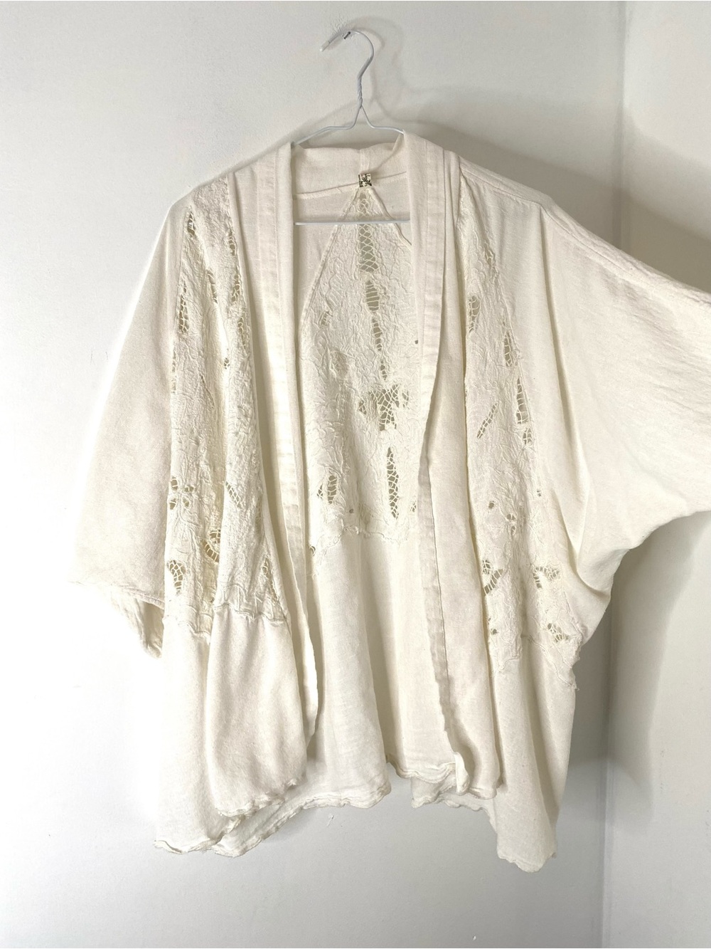 Intimately Free People Ivory Cream Beige Lace Combo Cardigan Boho Open Front